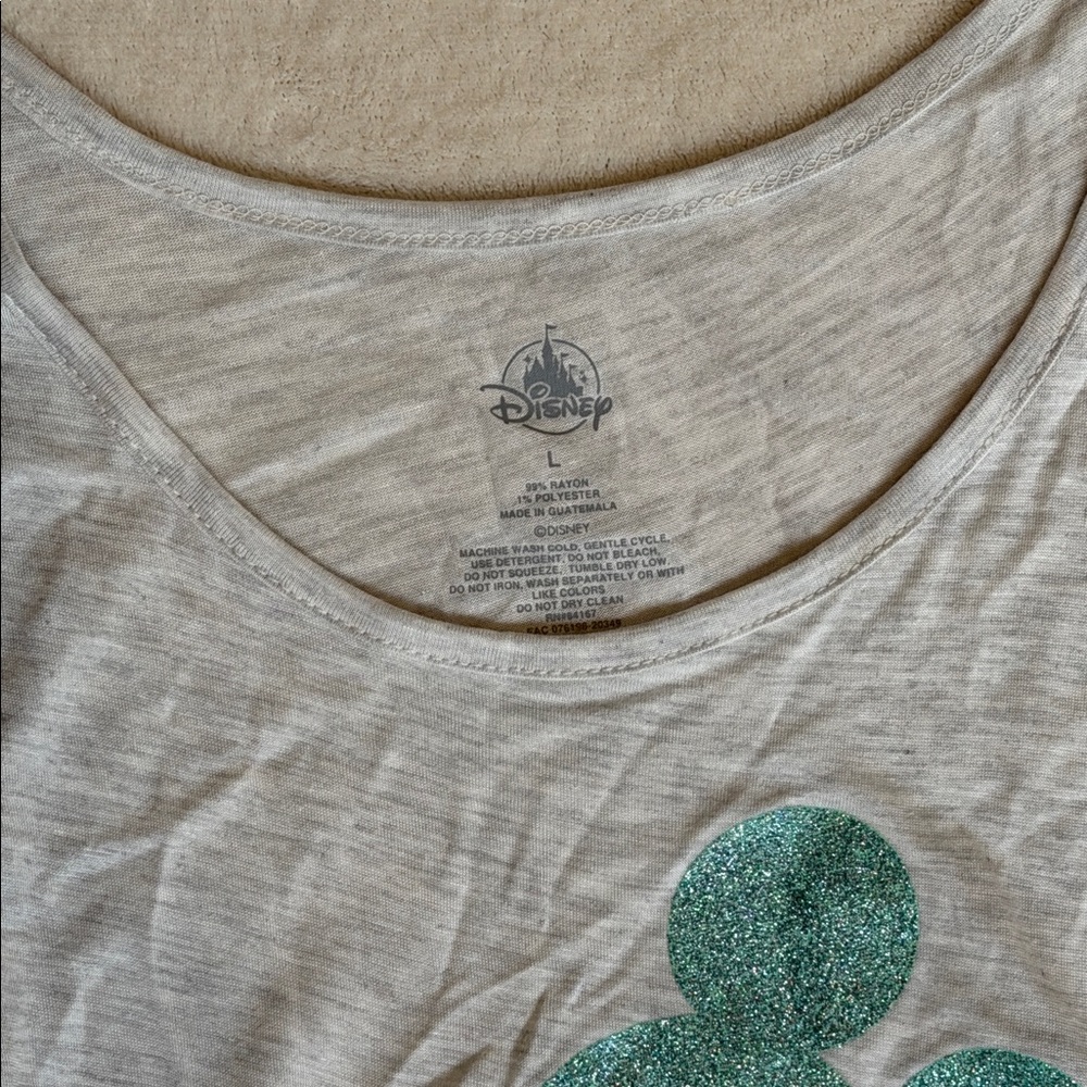 Disney Heather Gray Tank Top with Teal Glitter Mickey Large - Picture 2 of 8